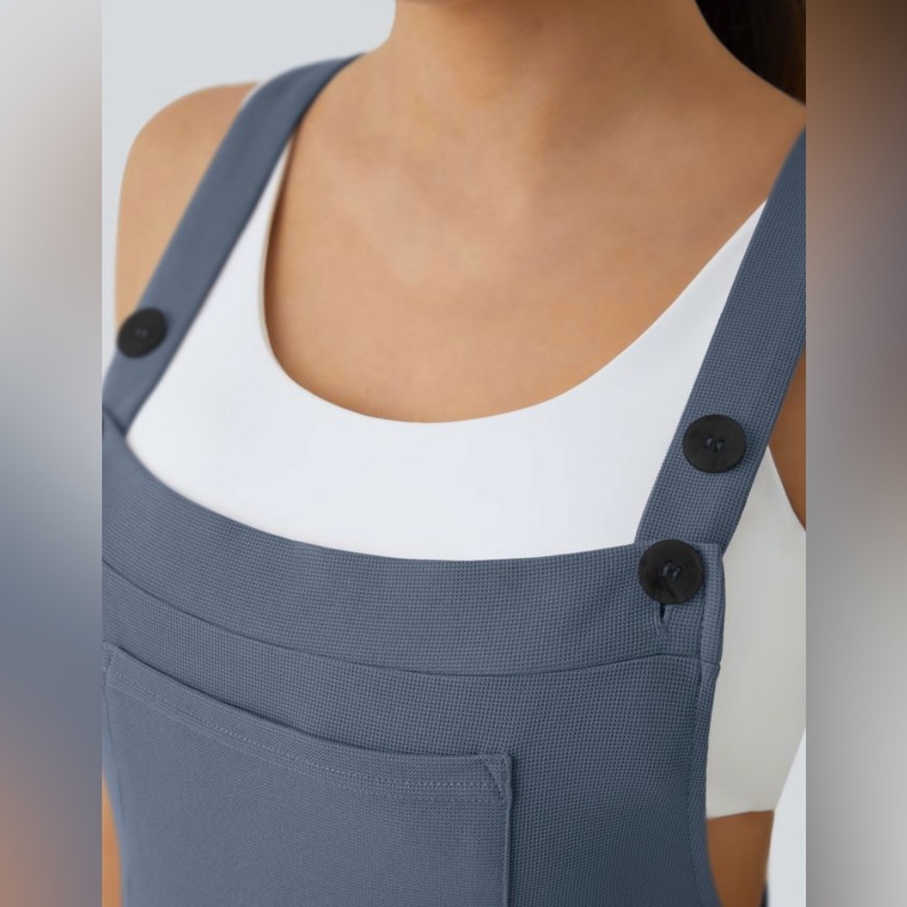 HALARA Slate Blue Waffle Knit Overalls Cuffed Jumpsuit Women’s S NWT - Picture 8 of 12